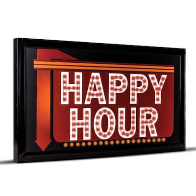 American Art Decor Happy Hour Down Arrow Framed Man Cave Marquee LED Signs