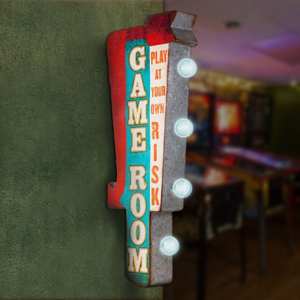 American Art Decor Play At Your Own Risk Game Room Vintage LED Signs Man Cave Wall Decor Bed Bath Beyond 16069632
