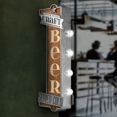 American Art Decor Craft Beer Metal Bar Vintage Marquee LED Sign Decor - Brown