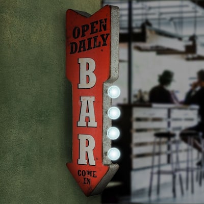 American Art Decor Open Daily Bar Metal Arrow Man Cave Marquee LED Signs