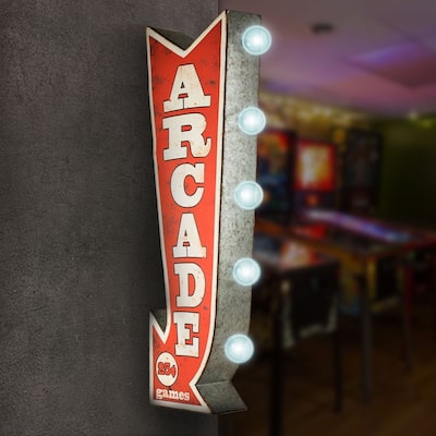 American Art Decor Arcade Games Metal Arrow Vintage Marquee Game Room Man Cave Bar Garage LED Signs