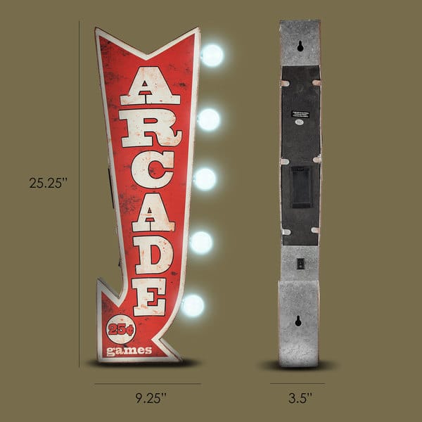 American Art Decor Arcade Games Metal Arrow Vintage Marquee Game Room Man Cave Bar Garage LED Signs