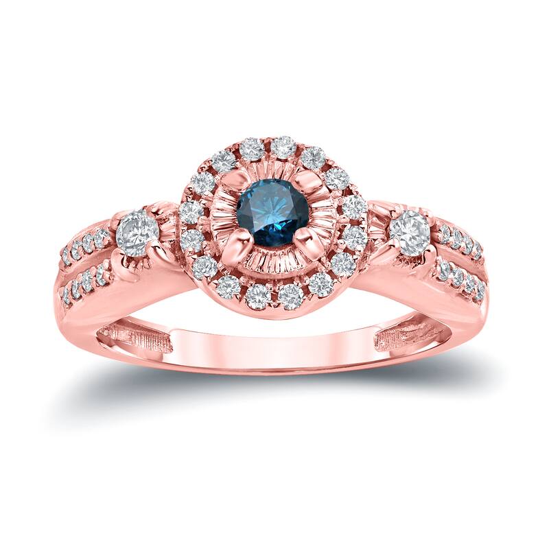 Auriya Modern 2/5ctw Illusion Set Halo Blue Diamond Engagement Ring 14k Gold (H-I, I1-I2)