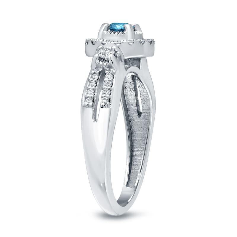 Auriya Modern 2/5ctw Illusion Set Halo Blue Diamond Engagement Ring 14k Gold (H-I, I1-I2)