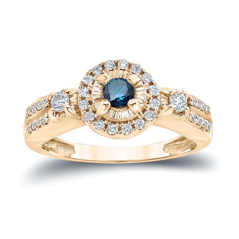Auriya Modern 2/5ctw Illusion Set Halo Blue Diamond Engagement Ring 14k Gold (H-I, I1-I2)