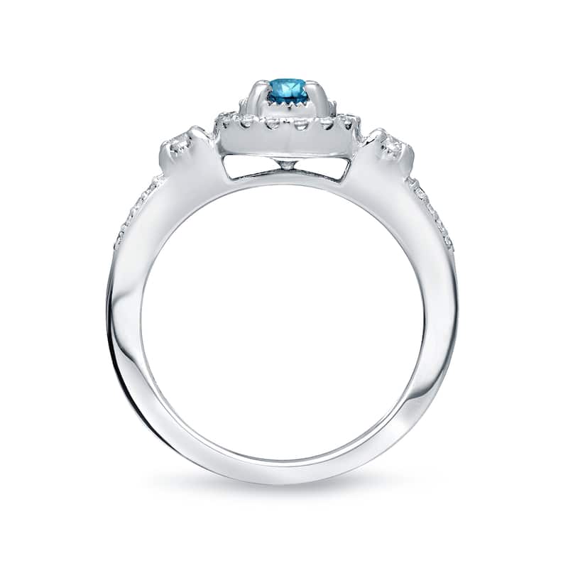 Auriya Modern 2/5ctw Illusion Set Halo Blue Diamond Engagement Ring 14k Gold (H-I, I1-I2)