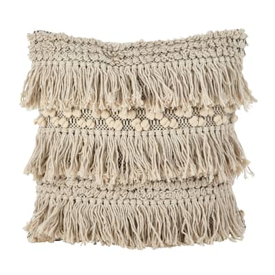 Moroccan Wedding Blanket Style Fringe Cotton Down Filled Throw Pillow