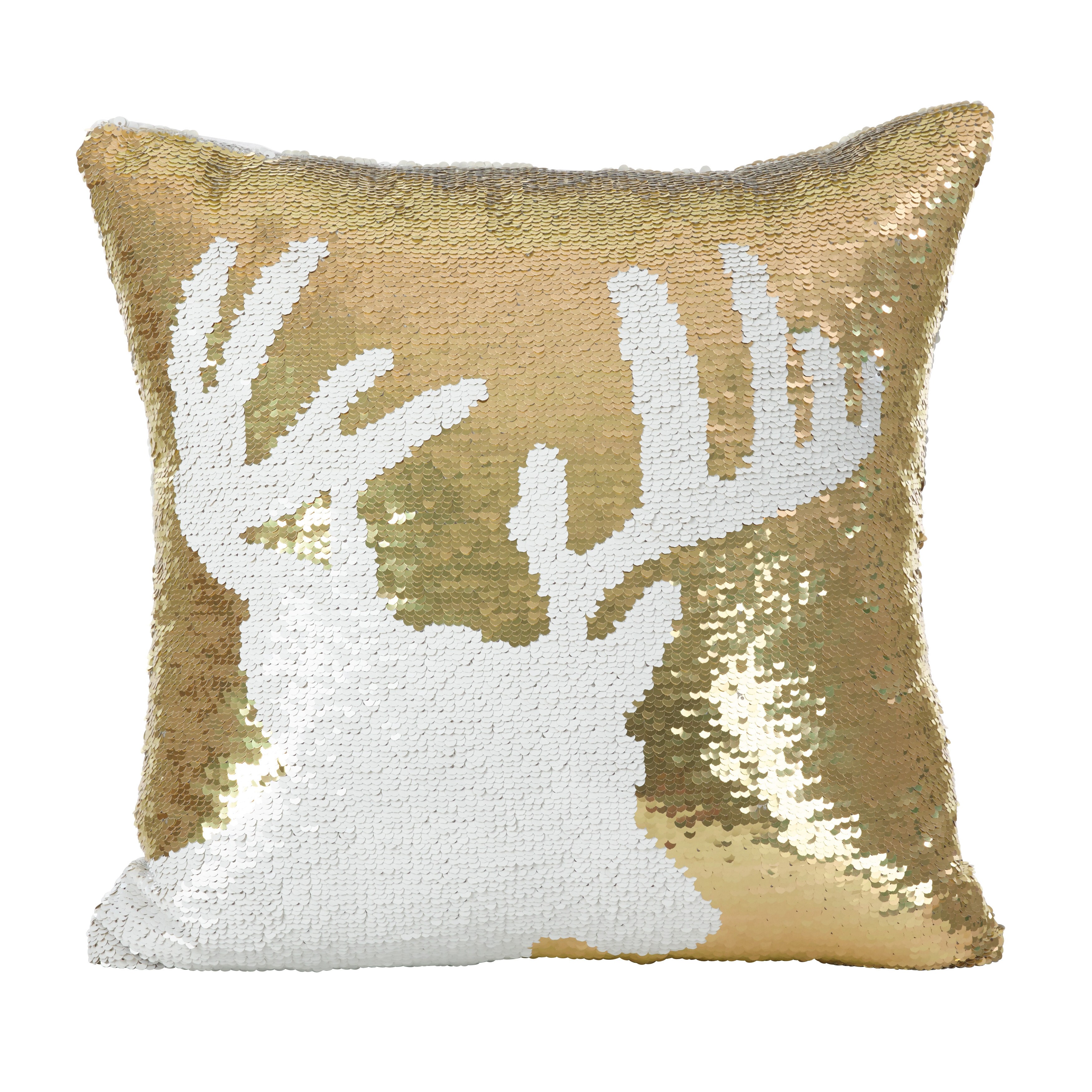 Sequin Reindeer Design Holiday Down Filled Throw Pillow Gold 16 x 16