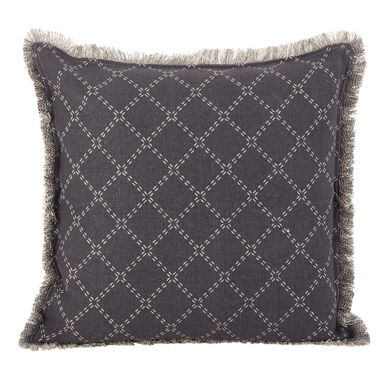 Diamond Design Fringe Trim Cotton Down Filled Throw Pillow