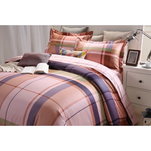 Lavish Night Royal Republic Pima Cotton Pink Plaid 3 Piece Duvet Cover Set