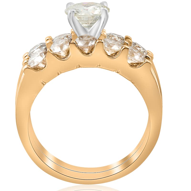 14K Yellow Gold 2 3/4 ct TDW Diamond Enhanced Engagement Ring Matching Wedding Band Set (I-J,I2-I3)