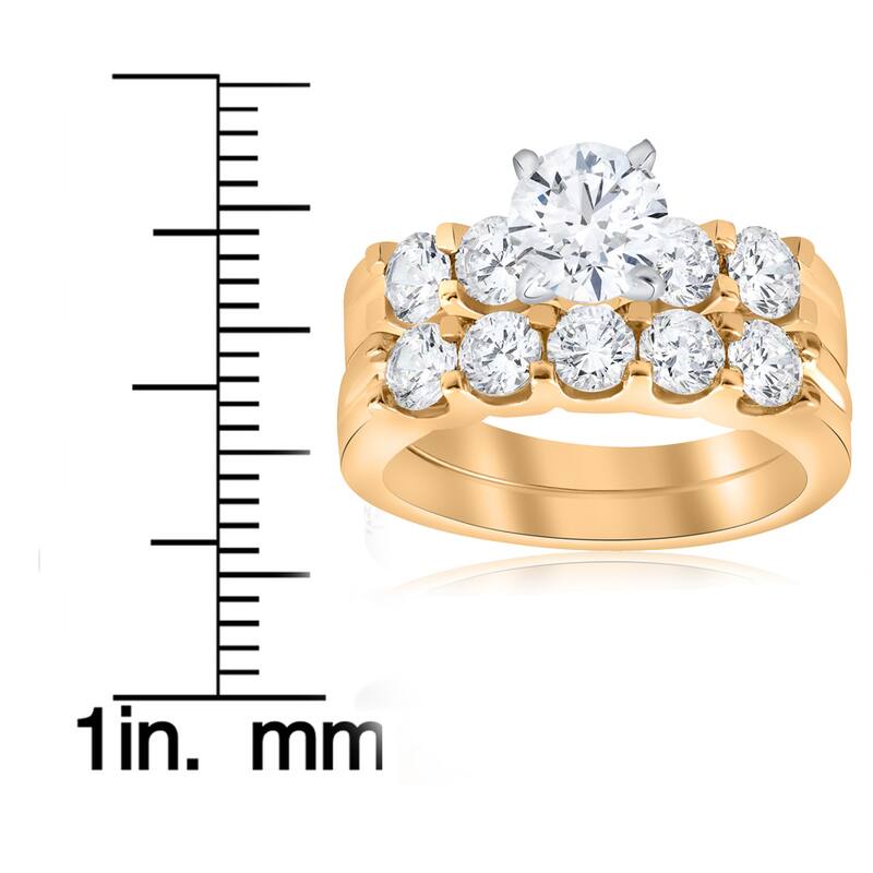 14K Yellow Gold 2 3/4 ct TDW Diamond Enhanced Engagement Ring Matching Wedding Band Set (I-J,I2-I3)