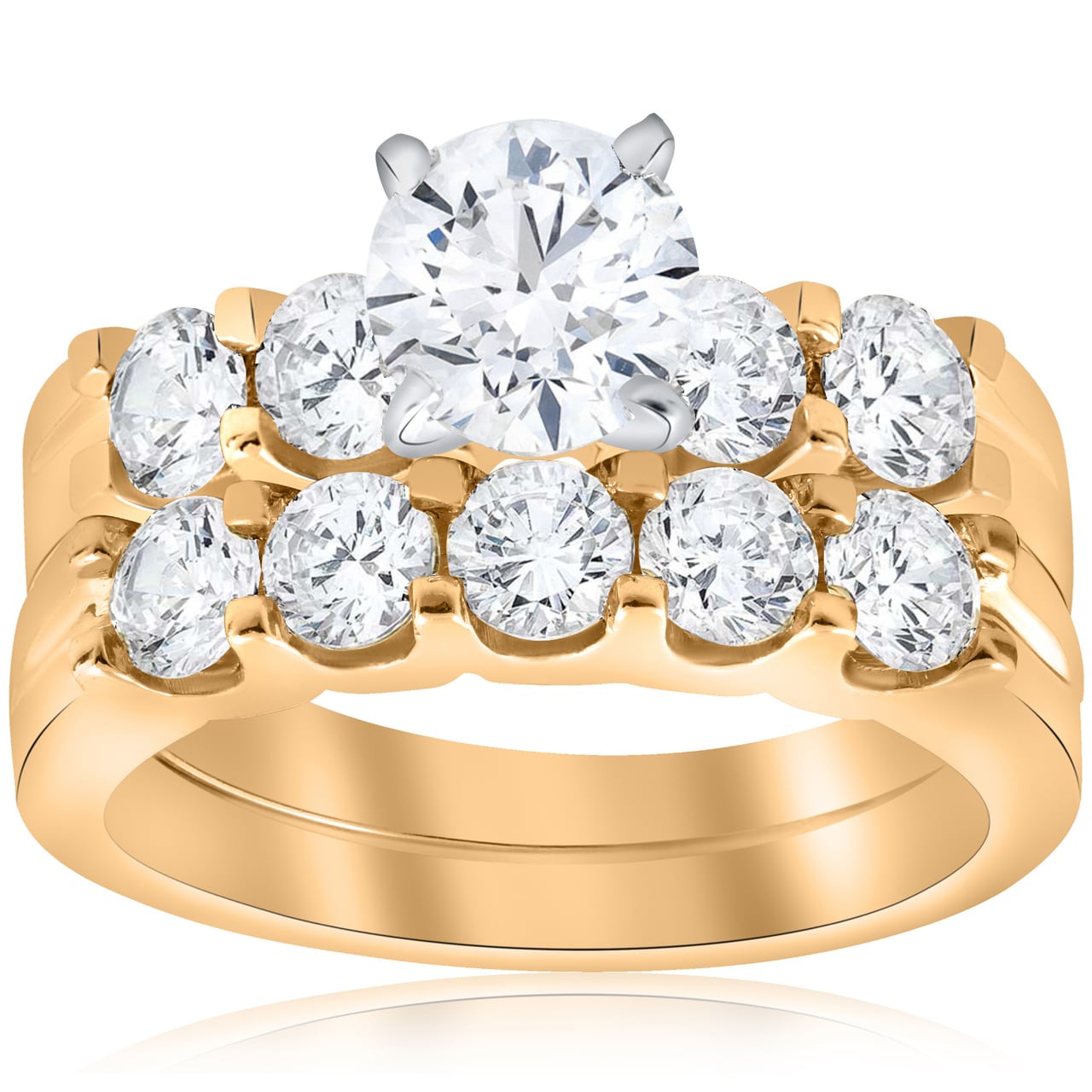 Bliss Diamond 14K Yellow Gold 2 3/4 ct TDW Diamond Enhanced Engagement Ring Matching Wedding Band Set (I-J,I2-I3)