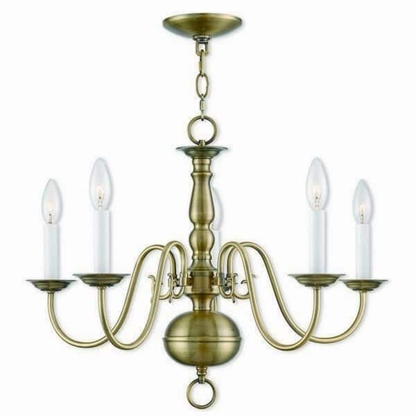 slide 2 of 2, Livex Lighting 5005-01 Williamsburgh 5 light Antique Brass Indoor Chandelier