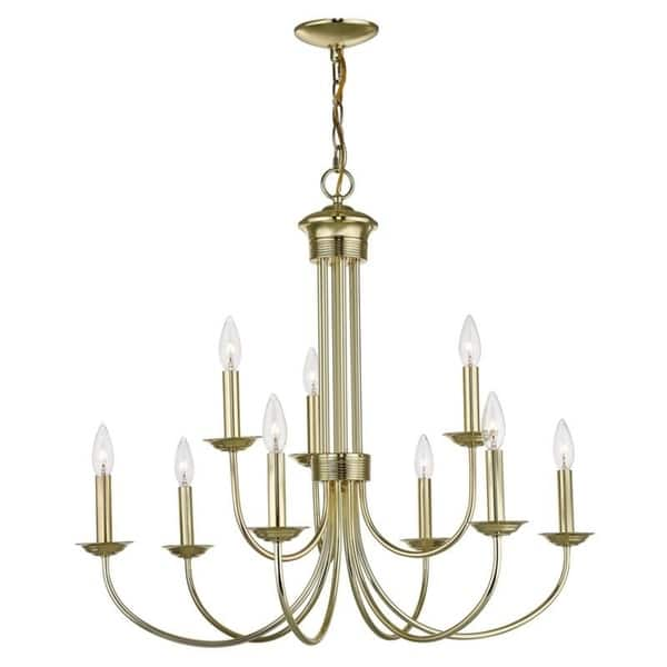 slide 2 of 6, Livex Lighting Estate 9 light Polished Brass Indoor Chandelier - Gold