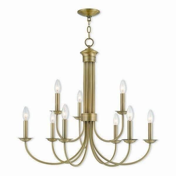 slide 2 of 2, Livex Lighting Estate 9 light Antique Brass Indoor Chandelier