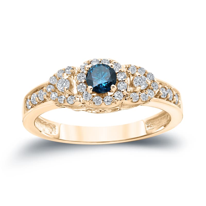 Auriya 3-Stone 1/2ctw Blue Diamond Engagement Ring 14k Gold (H-I, I1-I2)
