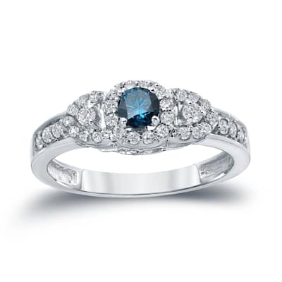 Auriya 3-Stone 1/2ctw Blue Diamond Engagement Ring 14k Gold (H-I, I1-I2)