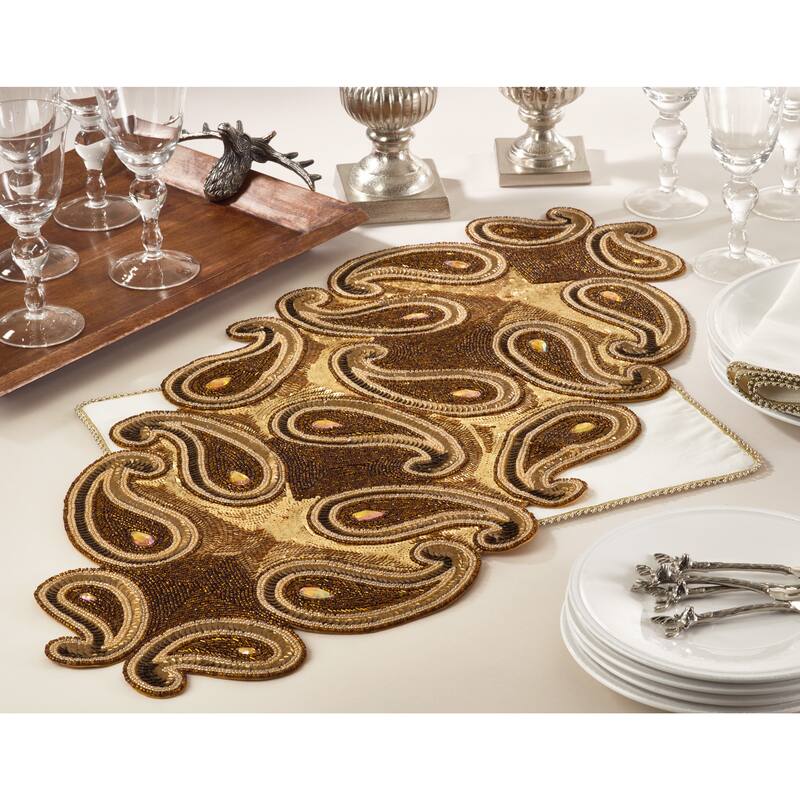 Beaded Paisley Design Table Runner