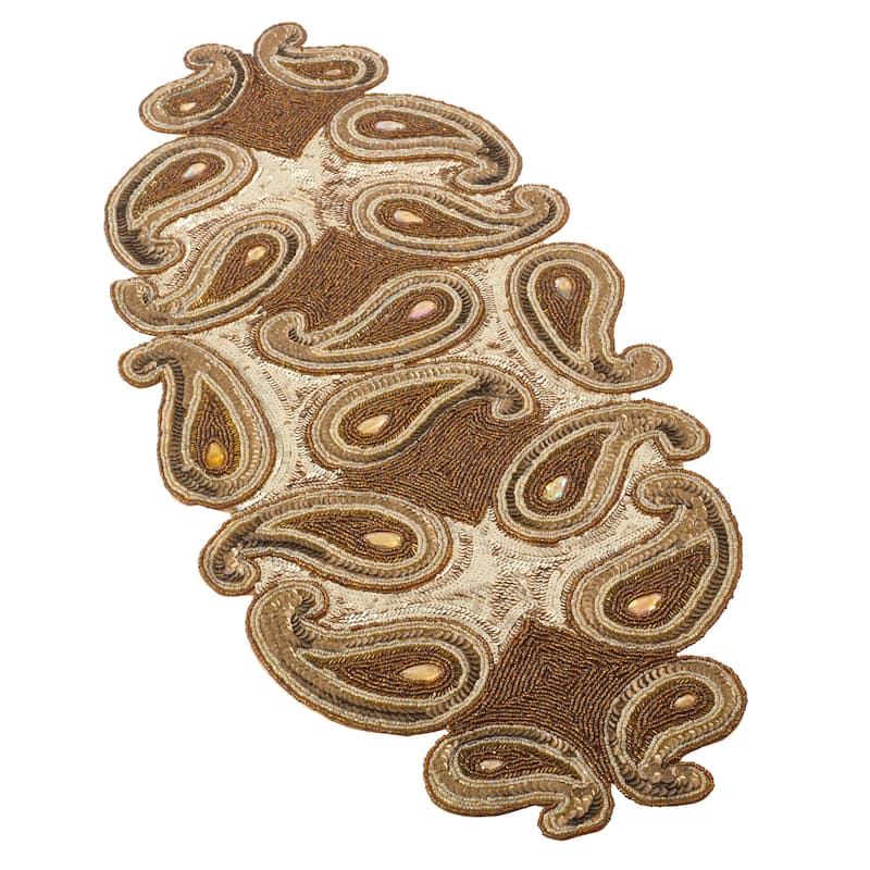 Beaded Paisley Design Table Runner