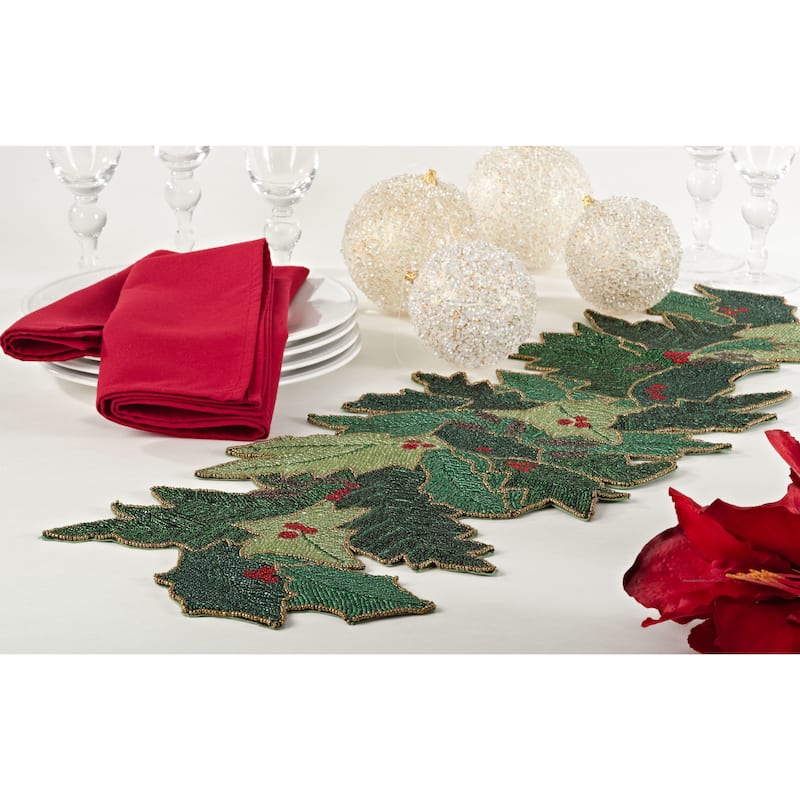 Christmas Beaded Holly Design Table Runner