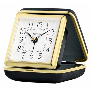 Bulova Vacationer Quartz Ascending Alarm Gold/Black Clam Shell Alarm ...