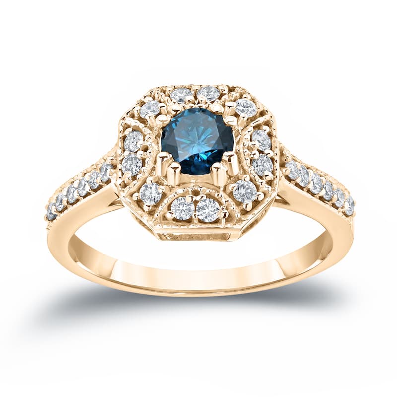 Auriya Vintage Blue Diamond Halo Engagement Ring 3/4ct TW 14k Gold (H-I, I1-I2)