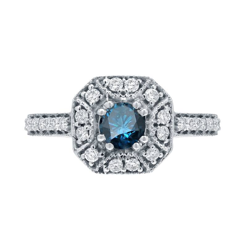 Auriya Vintage Blue Diamond Halo Engagement Ring 3/4ct TW 14k Gold (H-I, I1-I2)
