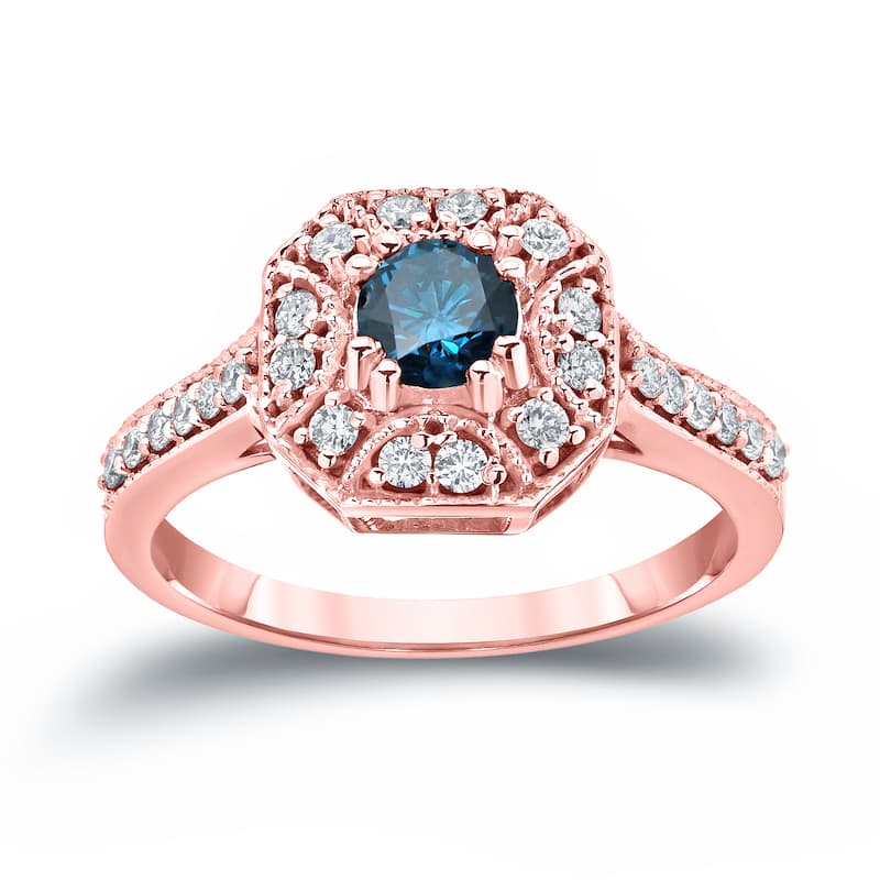 Auriya Vintage Blue Diamond Halo Engagement Ring 3/4ct TW 14k Gold (H-I, I1-I2)