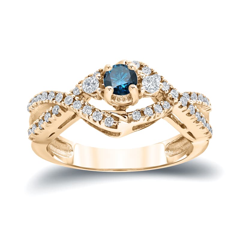 Auriya 1/2ctw 3-Stone Infinity Blue Diamond Engagement Ring 14k Gold