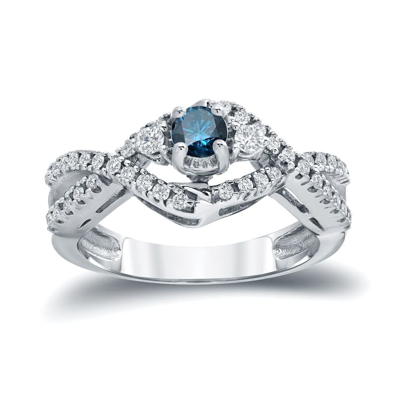 Auriya 1/2ctw 3-Stone Infinity Blue Diamond Engagement Ring 14k Gold