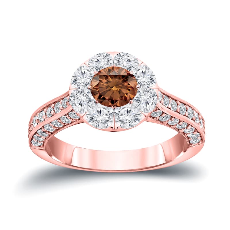 Auriya 1 3/4ctw Brown Diamond Halo Engagement Ring 14k Gold