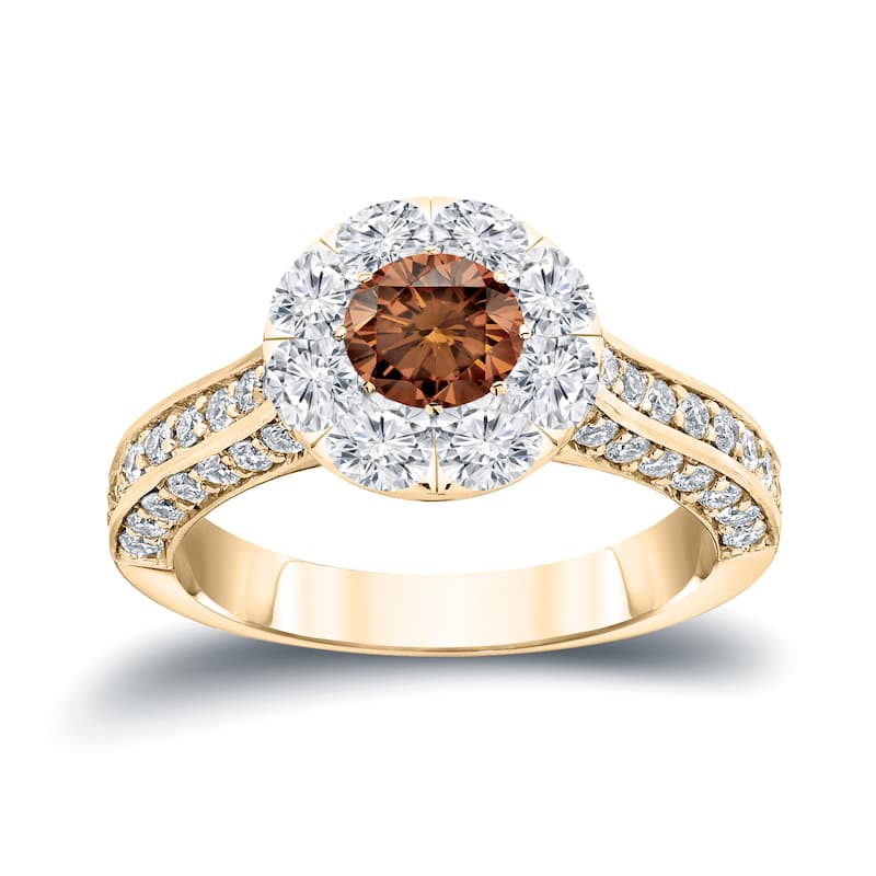 Auriya 1 3/4ctw Brown Diamond Halo Engagement Ring 14k Gold