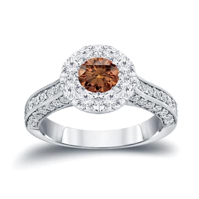 Auriya 1 3/4ctw Brown Diamond Halo Engagement Ring 14k Gold