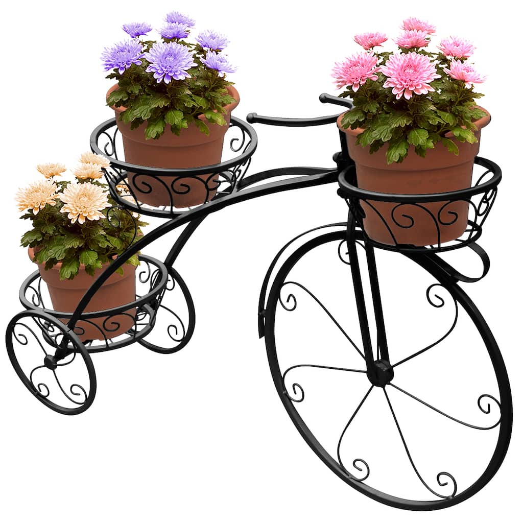 Tricycle Plant Stand - Flower Pot Cart Holder - Parisian Style (Black)
