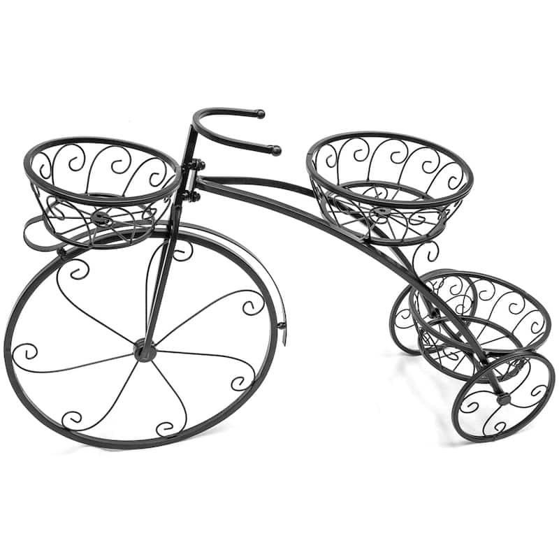 Tricycle Plant Stand - Flower Pot Cart Holder - Parisian Style (Black)