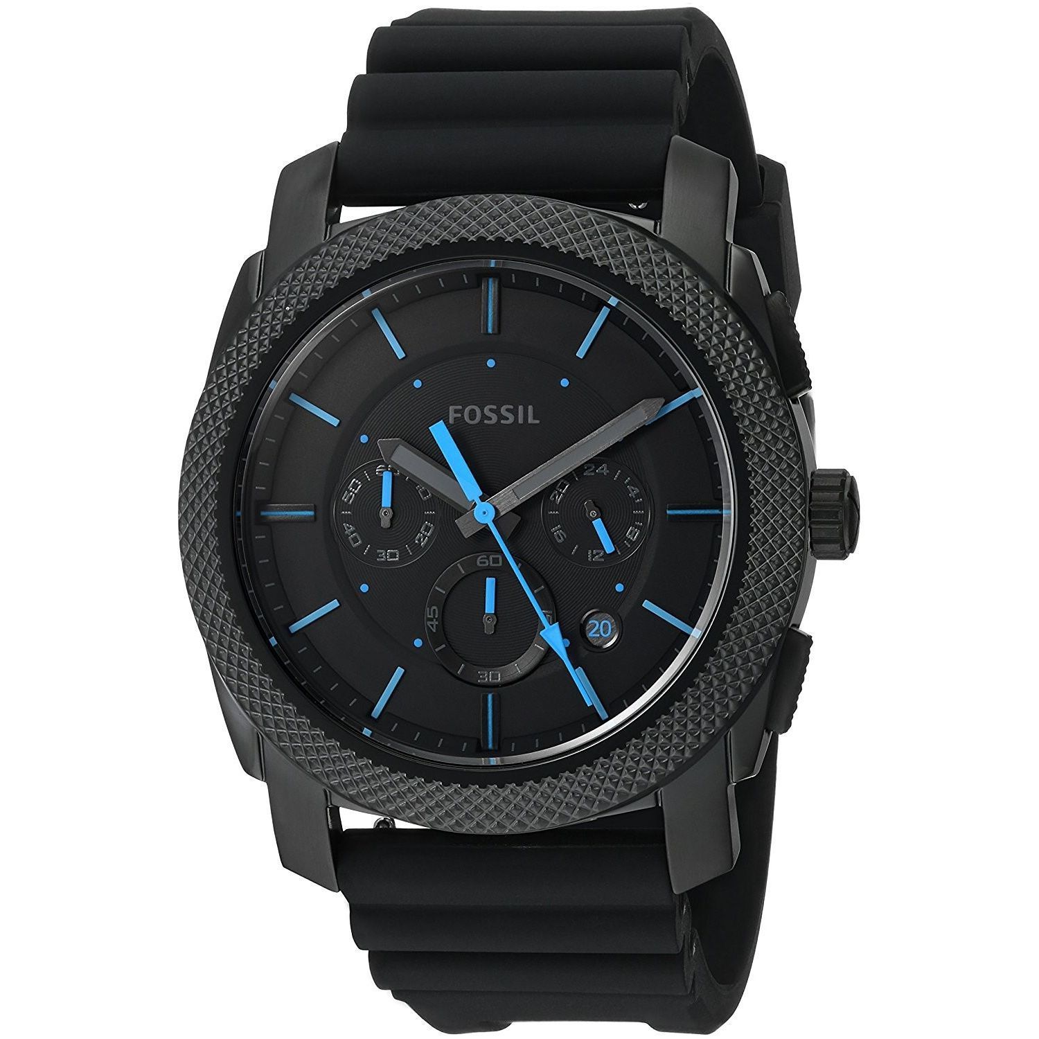 fossil machine chronograph black silicone watch