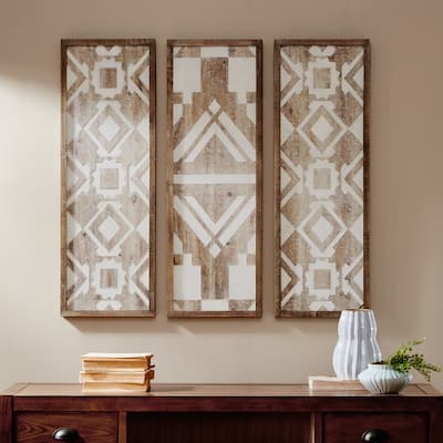 Madison Park Mandal Panel Two-tone Geometric 3-piece Wood Wall Decor Set