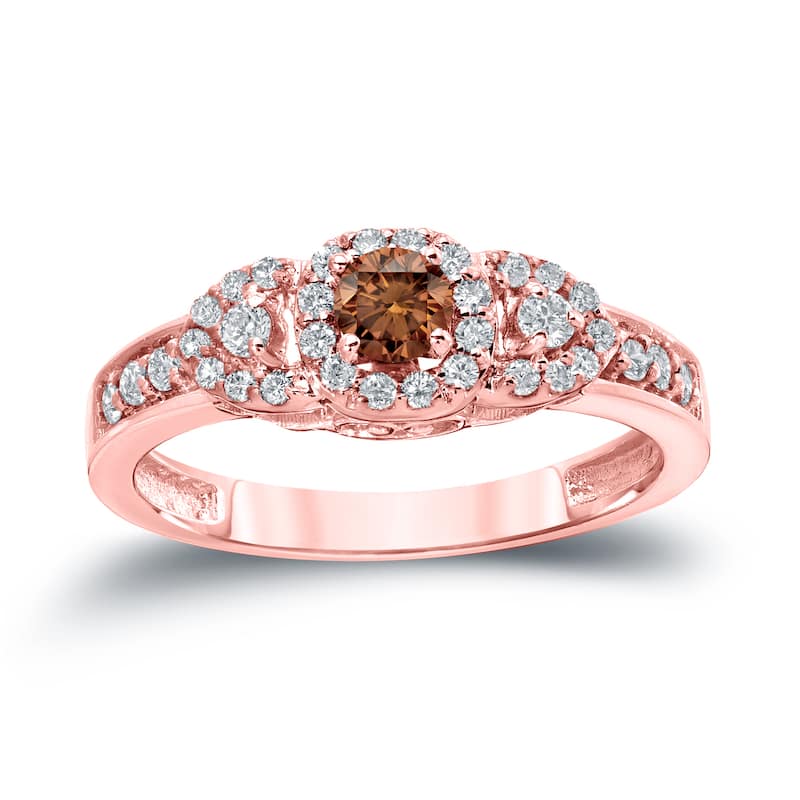 Auriya 3-Stone 1/2ctw Brown Diamond Engagement Ring 14k Gold