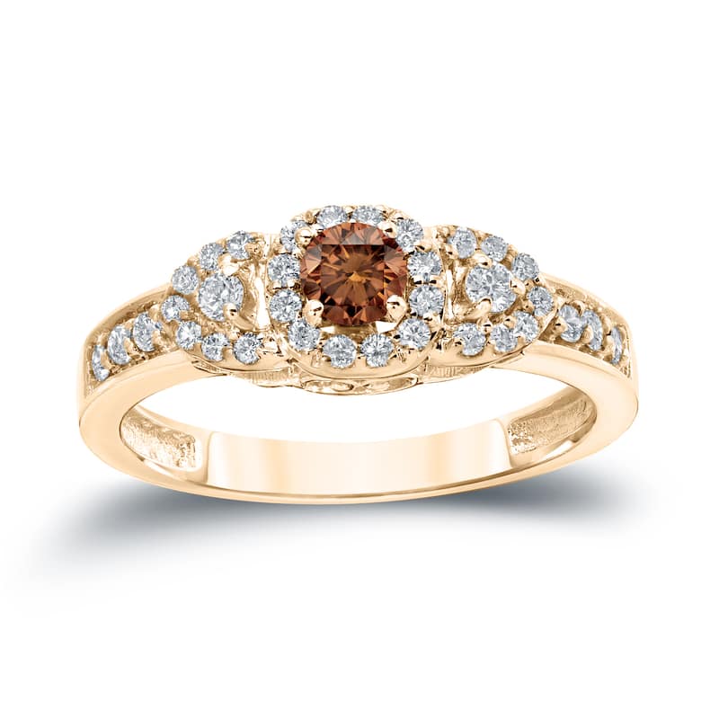 Auriya 3-Stone 1/2ctw Brown Diamond Engagement Ring 14k Gold