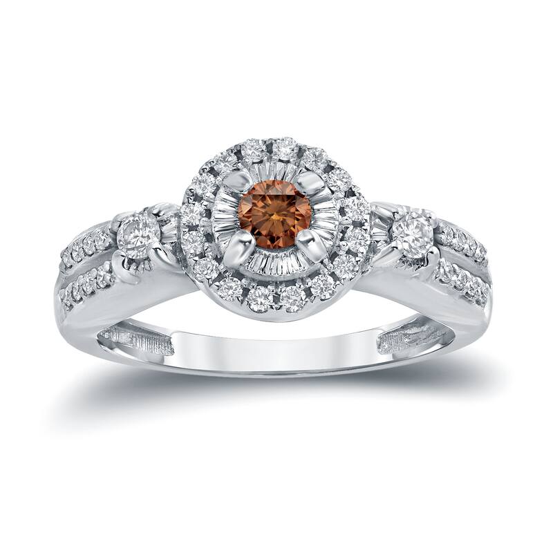 Auriya Illusion Set Brown Diamond Halo Engagement Ring 2/5ctw 14k Gold