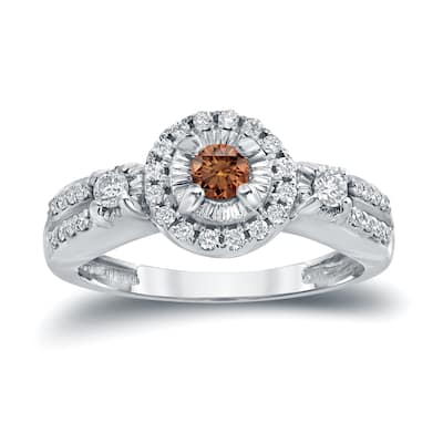 Auriya Illusion Set Brown Diamond Halo Engagement Ring 2/5ctw 14k Gold