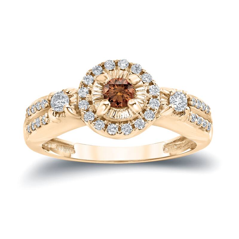 Auriya Illusion Set Brown Diamond Halo Engagement Ring 2/5ctw 14k Gold