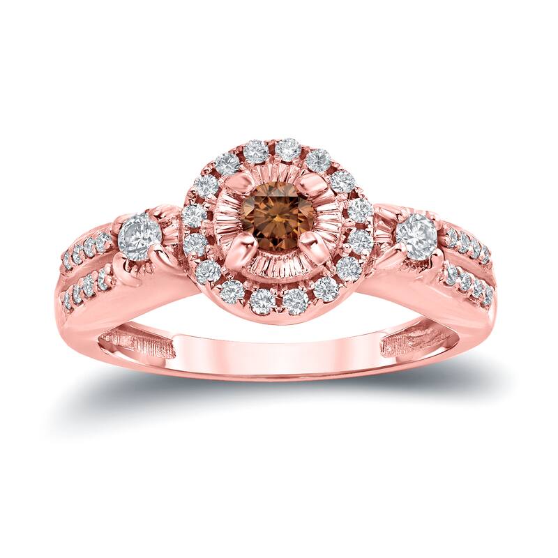 Auriya Illusion Set Brown Diamond Halo Engagement Ring 2/5ctw 14k Gold