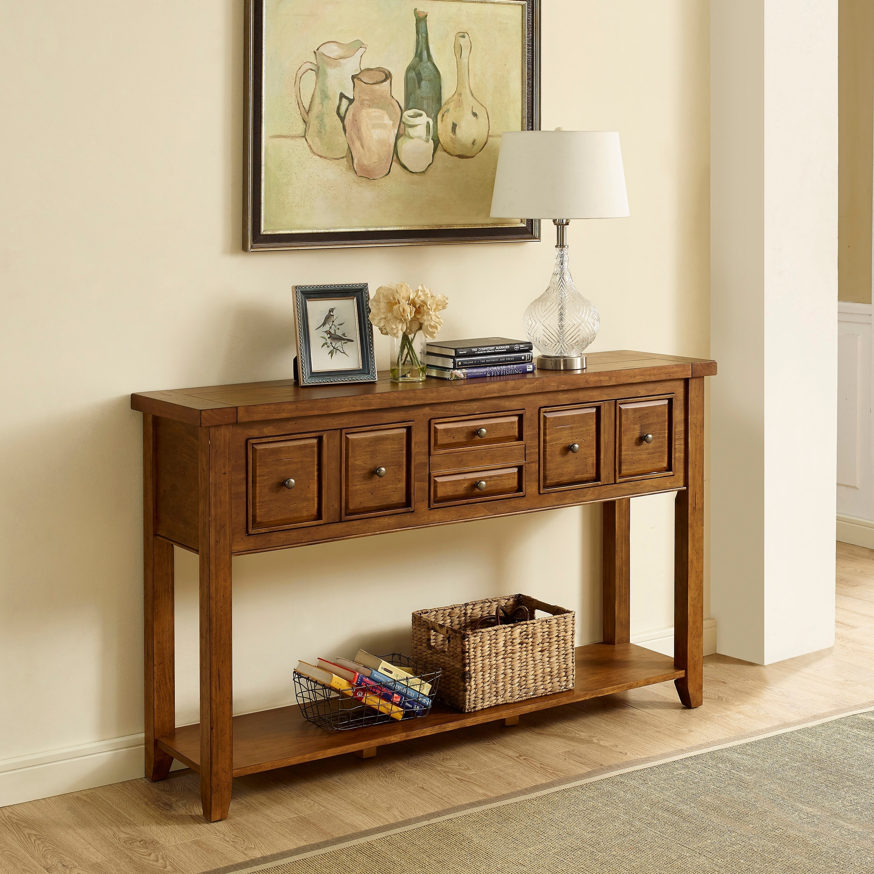 Shop Sienna Oak Finish Moroccan Pine Entryway Table Overstock