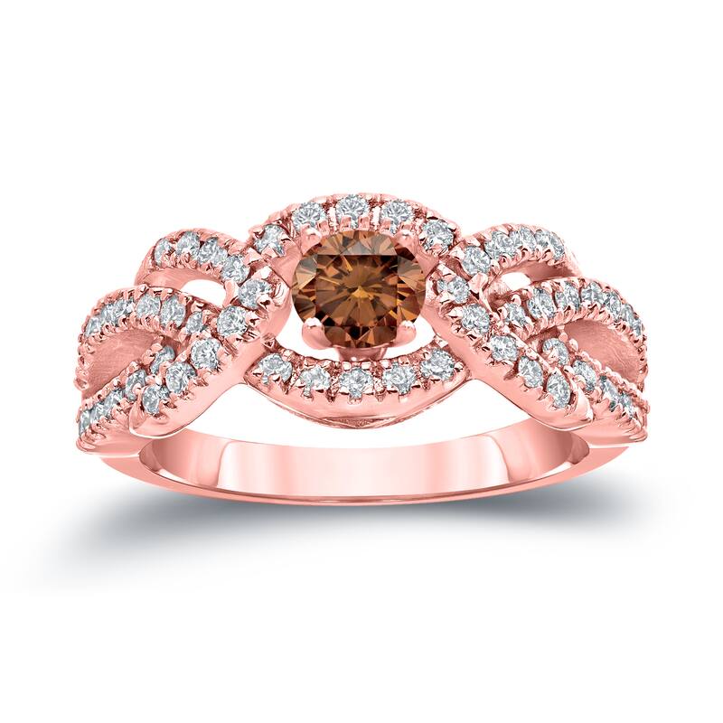 Auriya 1 carat TW Braided Infinity Brown Diamond Engagement Ring 14k Gold