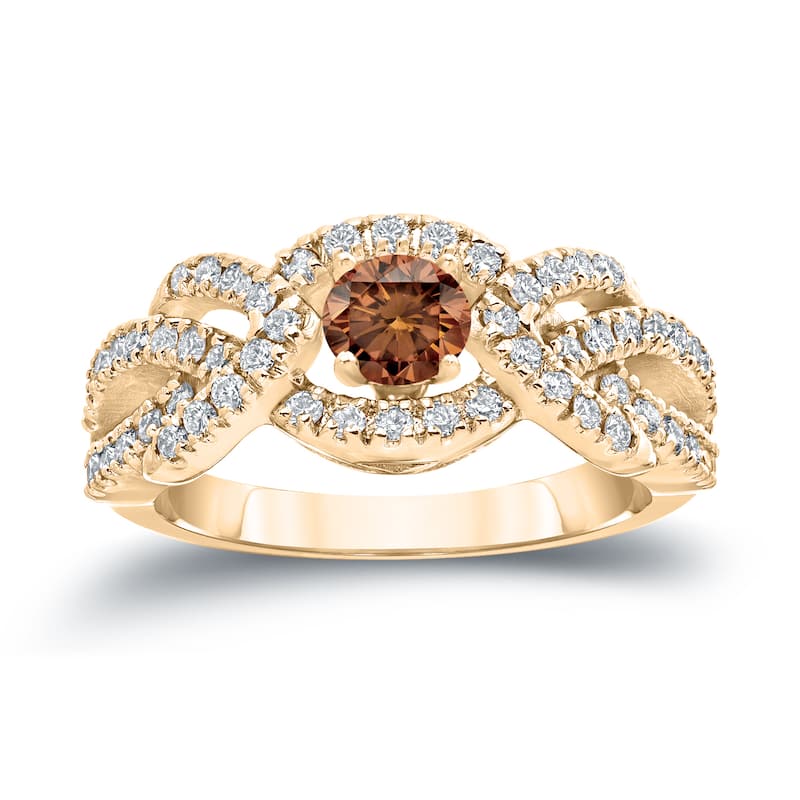 Auriya 1 carat TW Braided Infinity Brown Diamond Engagement Ring 14k Gold