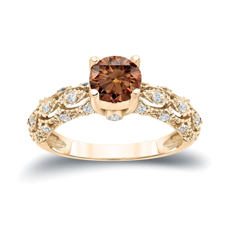 Auriya Unique Vintage 1 1/4ctw Champagne Brown Diamond Engagement Ring 14k Gold (I1-I2)