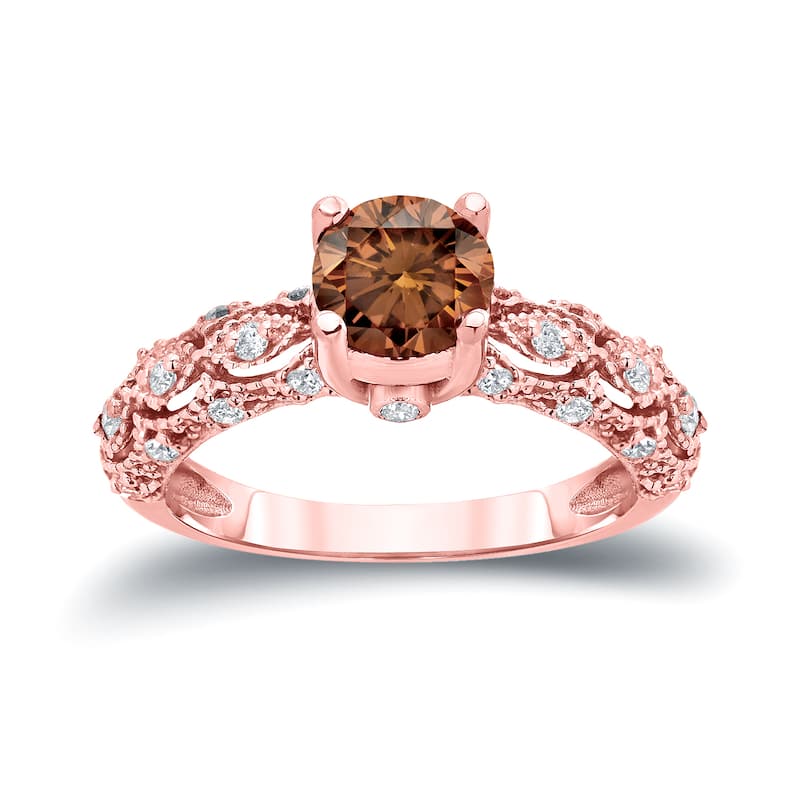 Auriya Unique Vintage 1 1/4ctw Champagne Brown Diamond Engagement Ring 14k Gold (I1-I2)
