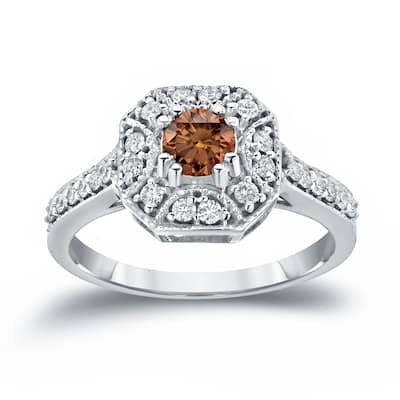 Auriya Vintage Brown Diamond Halo Engagement Ring 3/4ct TW 14k Gold (I1-I2)